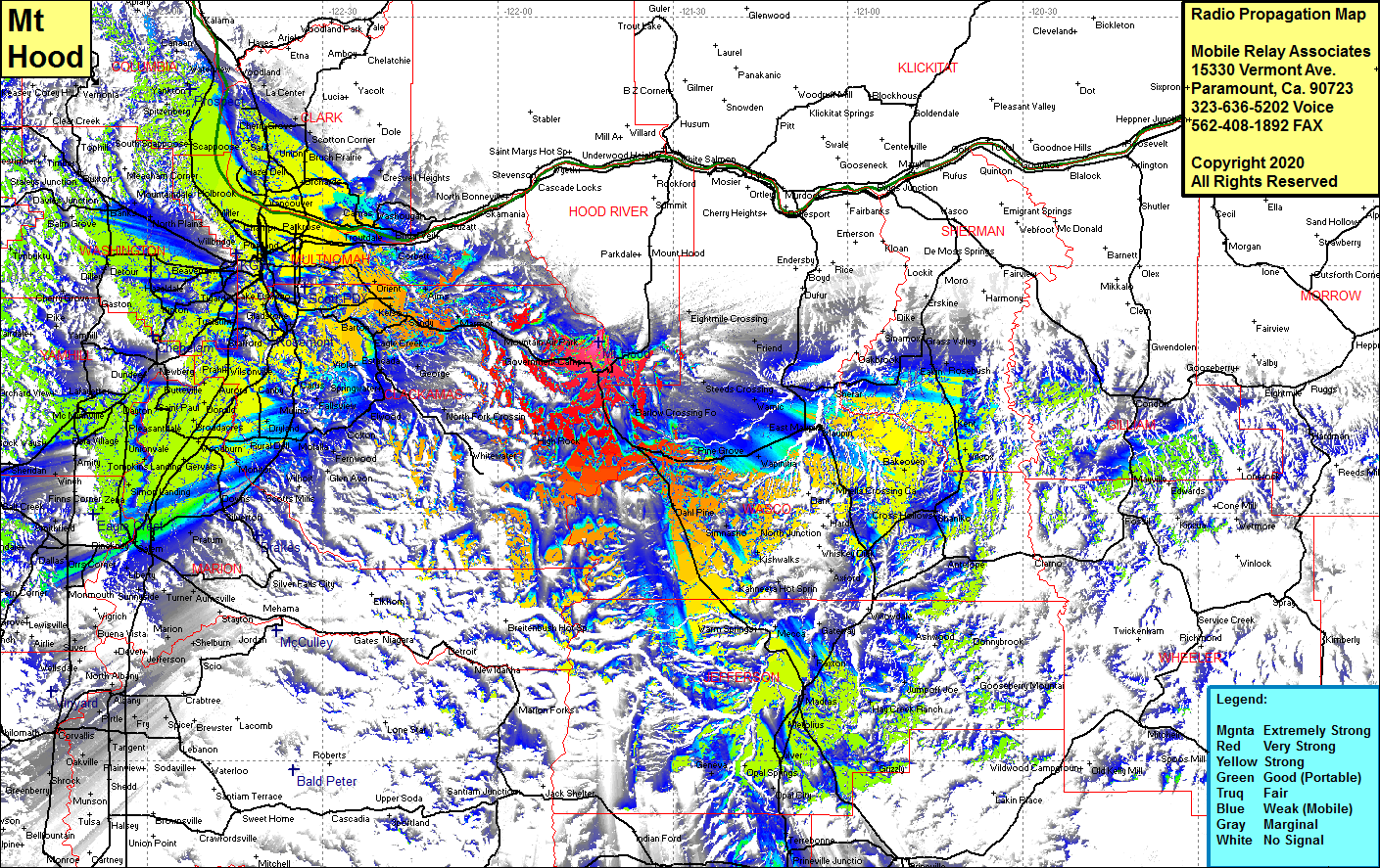 heat map radio coverage Mt Hood